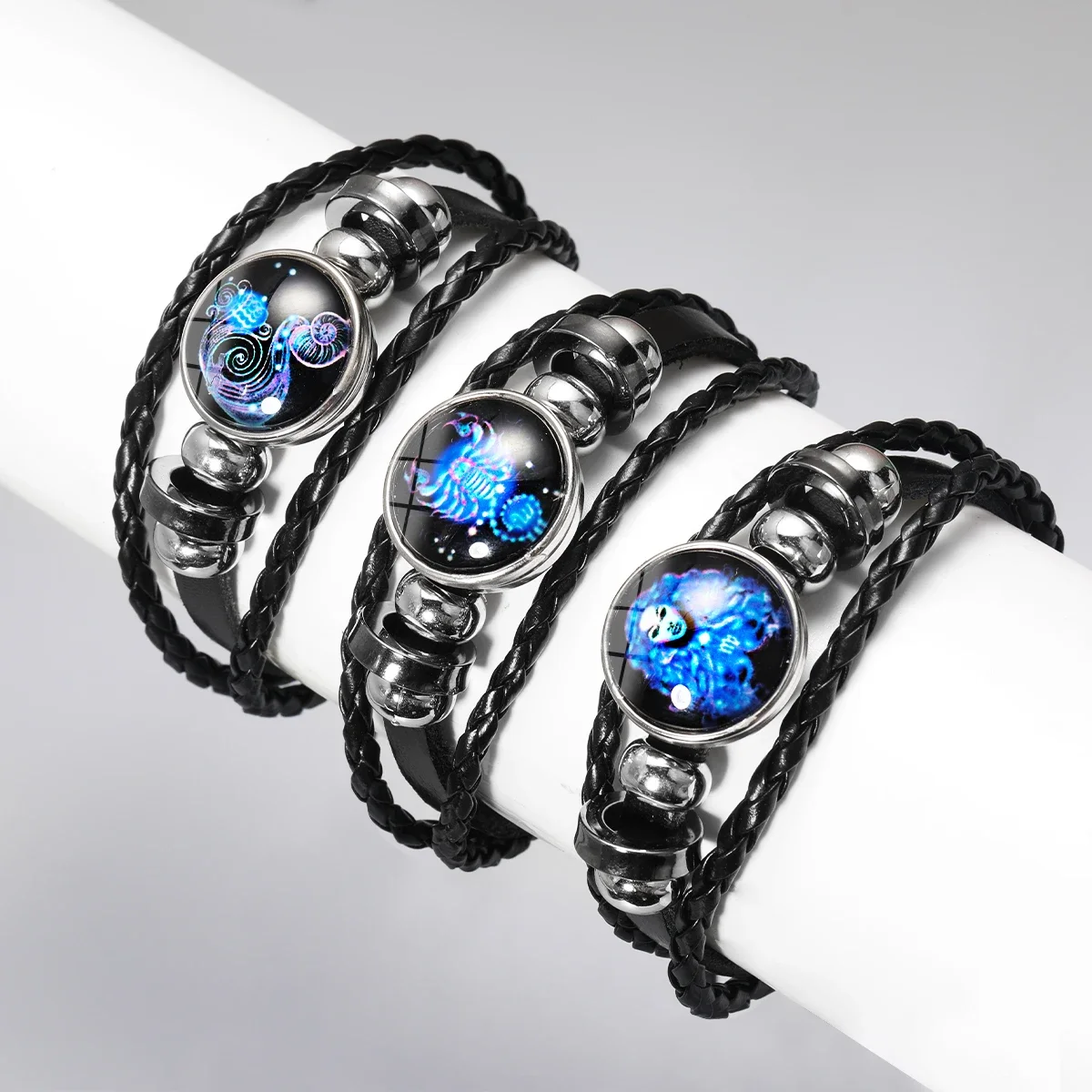 12 Constellation Zodiac Sign Charm Luminous Bracelets Men Women Vintage Multilayer Wrap Leather Bracelet Gift pulsera hombre
