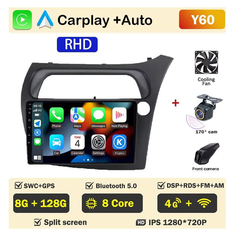 Autoradio scherm voor Honda Civic Hatchback 2006-2011 Carplay Android Auto Player Multimedia 4G WIFI GPS Navigatie 2Din Stereo