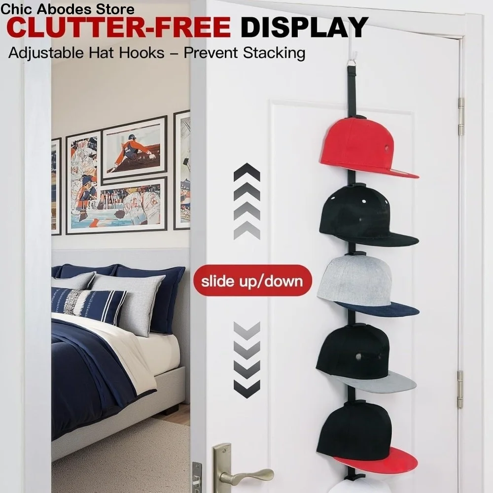 

10 Hooks Baseball Hat Holders Behind The Door Hanging Space Saving Nylon Straps Cap Rack Storage Durable