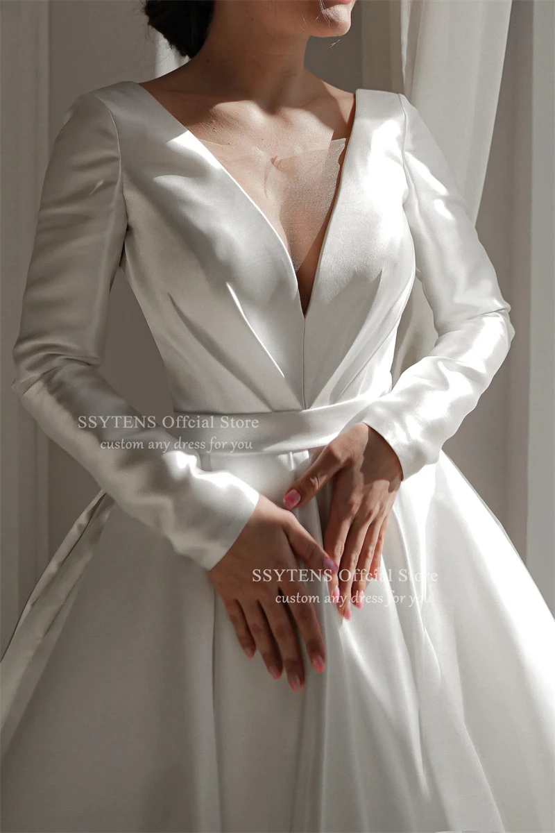 SSYTENS-Robe de Mariée Formelle en Satin pour Femme, Dos aux, Manches sulf, Patients, Quelle que soit l'Éducative, Personnalisée