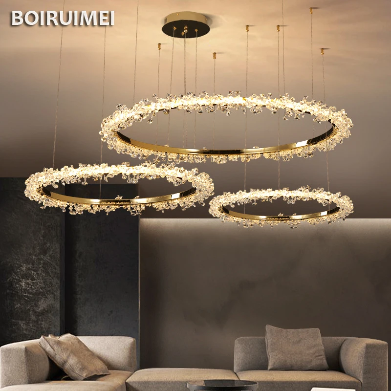 

Nordic Luxury Ring LED Ceiling Chandelier Home Shop Restaurant Living Room Pendant Lighs Villa Duplex Staircase Led Crystal Lamp