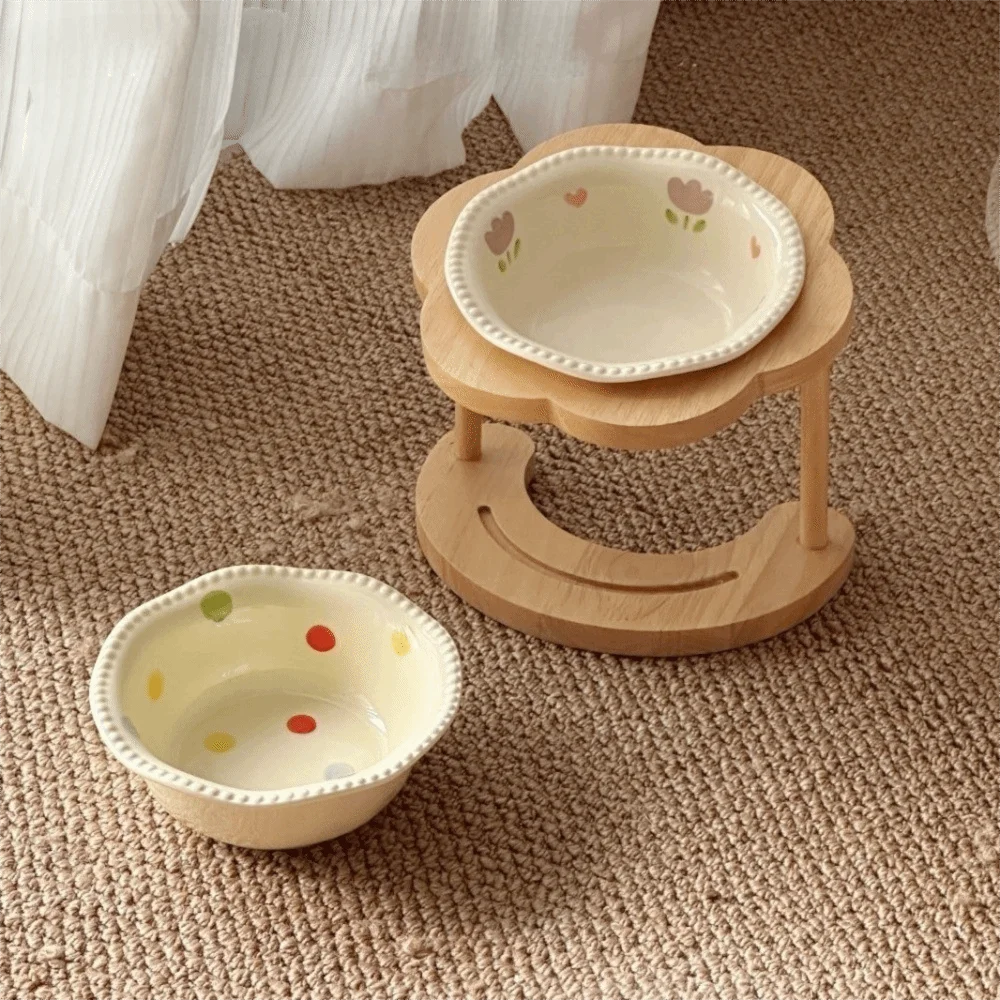 

Anti Slip Ceramic Cat Bowl Neck Protection Flower Cat Feeding Station Stable 15 Degree Inclined Dog Food Bowl Cat/Puppy/Bunny