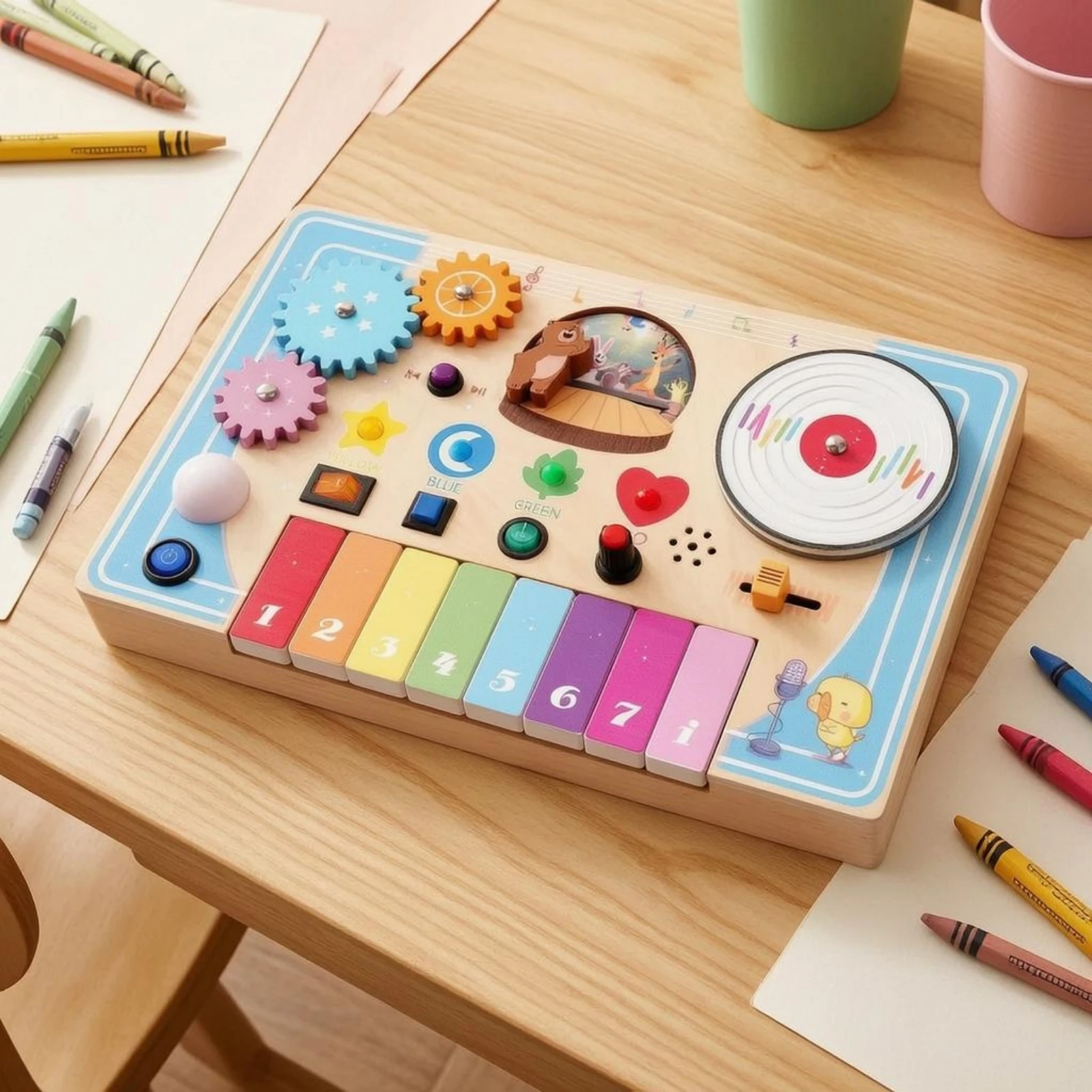 Wooden Busy Board Toy Colorful Educational Busy Board Natural Solid Wood Hand-Eye Coordination for Children
