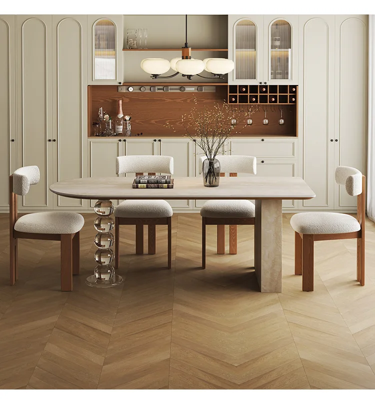 #French Style Retro Solid Wood Dining Table Slate Small Apartment Designer Creative Vintage Style Island-Style Disassembly