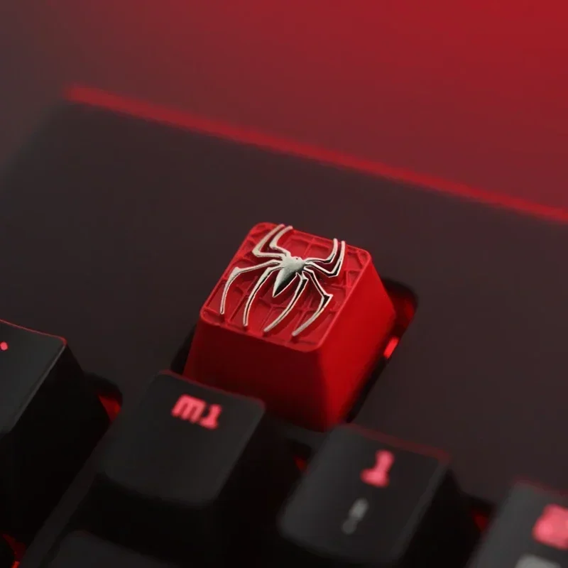 Keystone Artisan Keycap Zinc Aluminum Alloy Translucent Handmade Mechanical Keyboard Accessories for Game Red Color Spider Theme