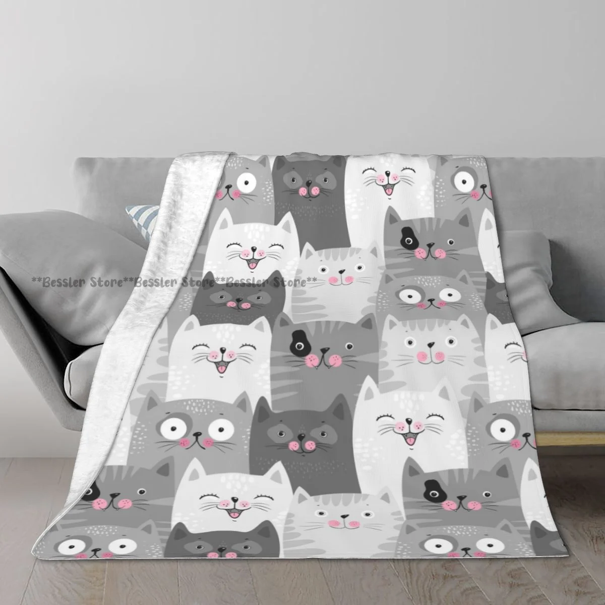 Unique Blanket to Family Friends Black White Gray Cats Durable Soft Comfortable for Home Gift Blanket