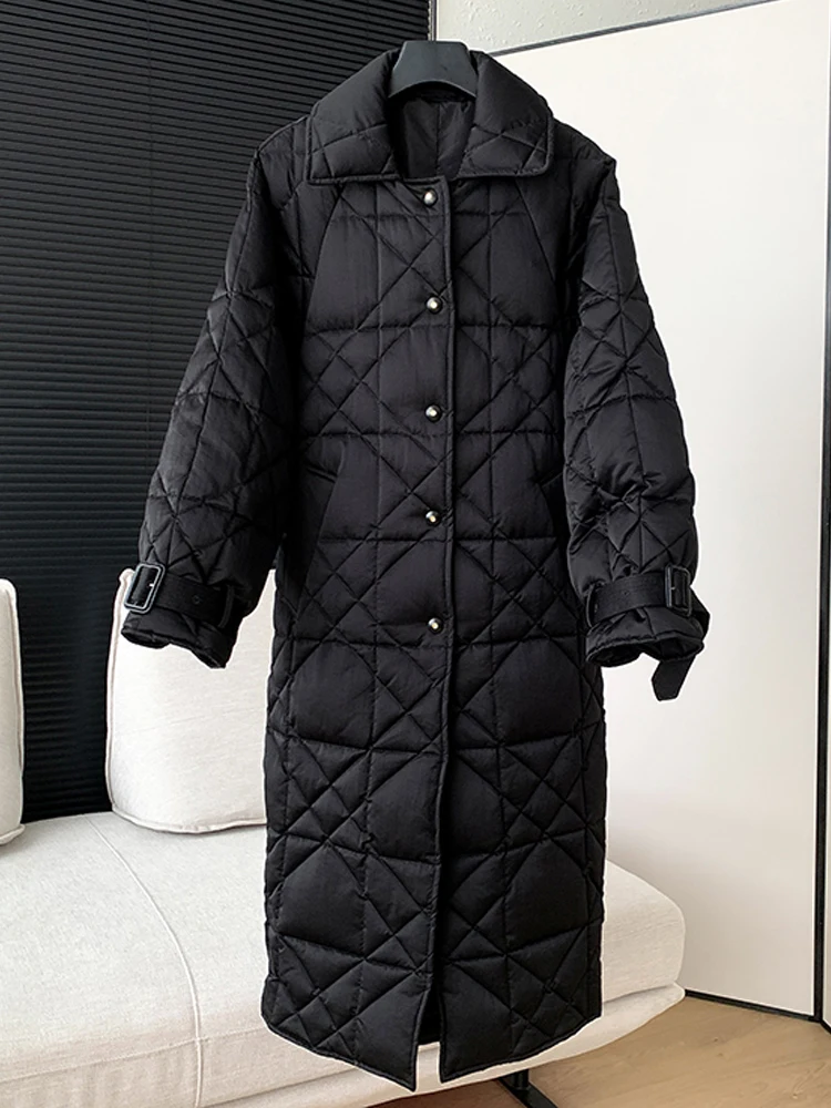 Luxury Quilted Long down jacket Women 2024 Winter Warm Streetwear Long sleeve puffer coat Oversized Glossy Parkas INKEO 3O334