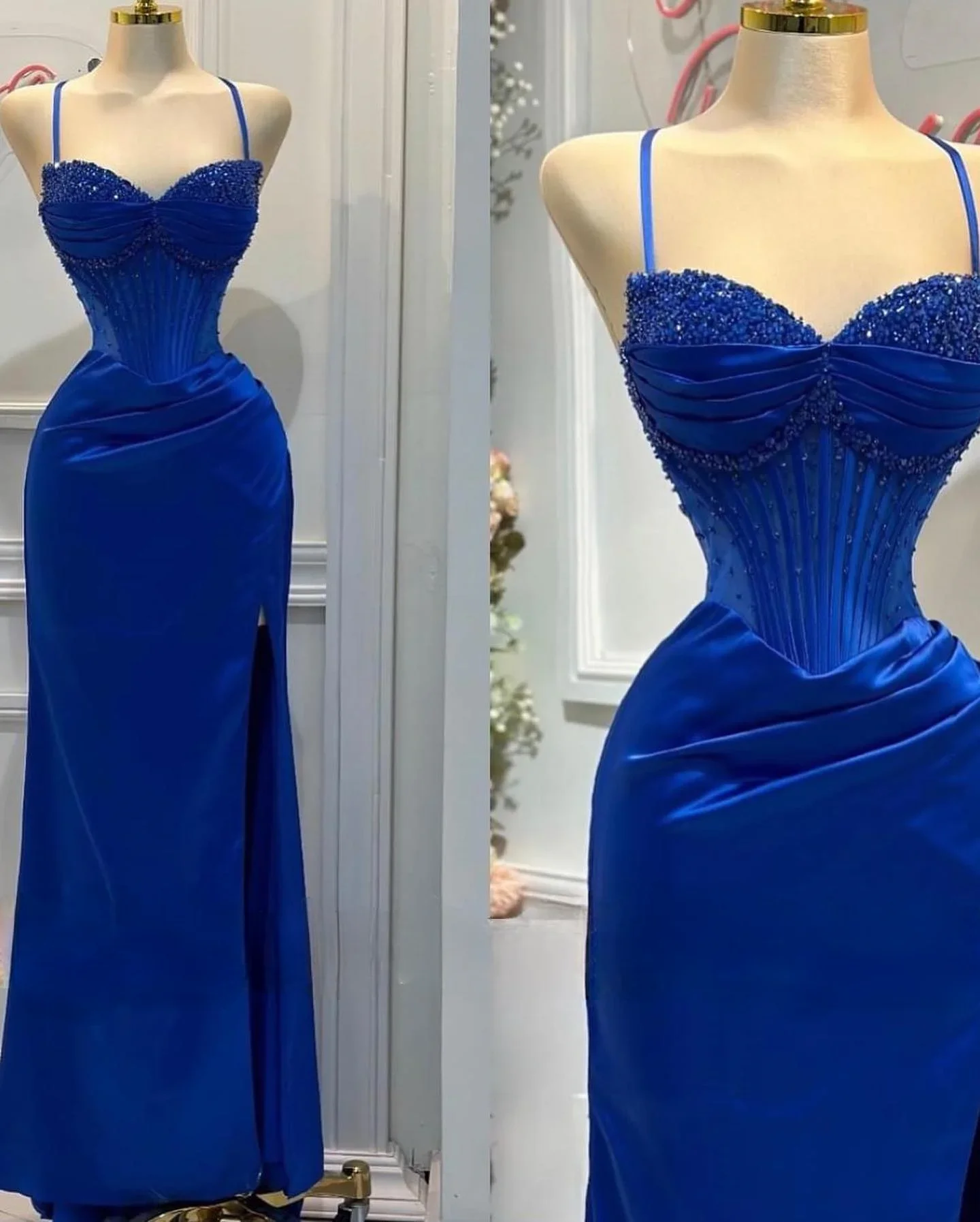 

Blue Evening Gown Charming Slim Shoulder Mermaid Dance Gown Formal Occasion Women's Party Gown Customized