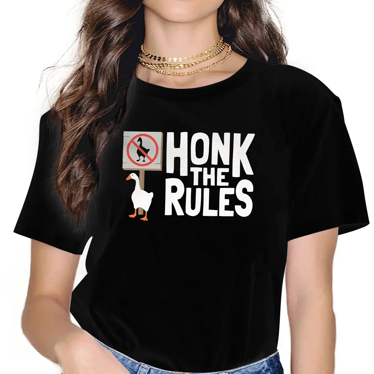 Honk the Rules Women's T Shirts Untitled Goose Game Vintage Tees Short Sleeve Round Collar T-Shirt Gift Idea Clothing