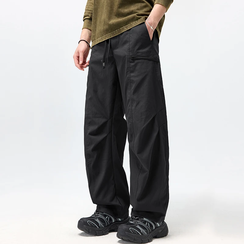 Men's black overalls Spring and summer new styles Men's casual loose straight breathable casual pants