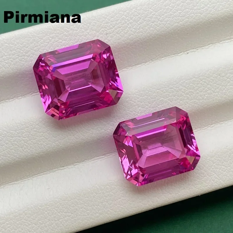 Pirmiana Hand Made Hot Pink Color Lab Sapphire Emerald Cut Loose Gemstone for DIY Jewelry Making