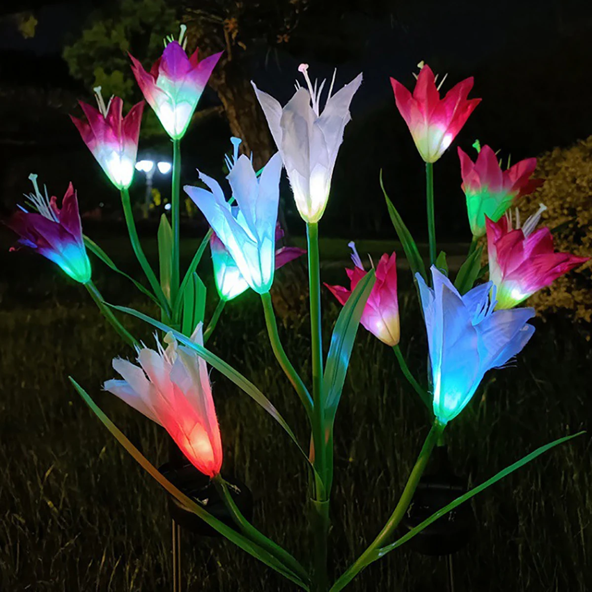 Solar LED Light Lily Flower Lawn Lamp White Pink Purple Flower Light Waterproof For Yard Garden Decoration Holiday Party Lantern