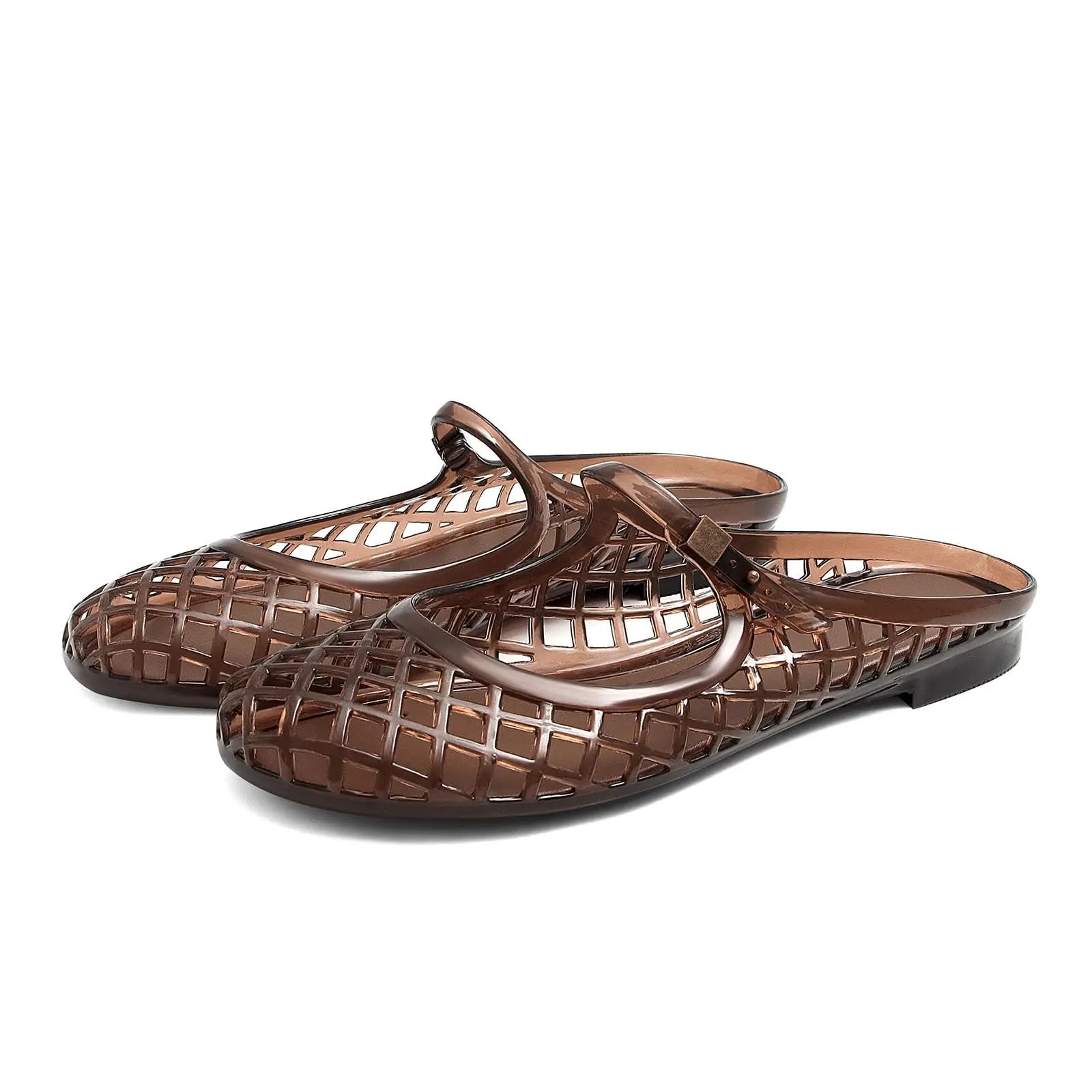 Java Casual Womens Jelly Flats with Adjustable Strap, Closed Toe Mary Janes Mule Design, Waterproof Jelly Sandals for Women