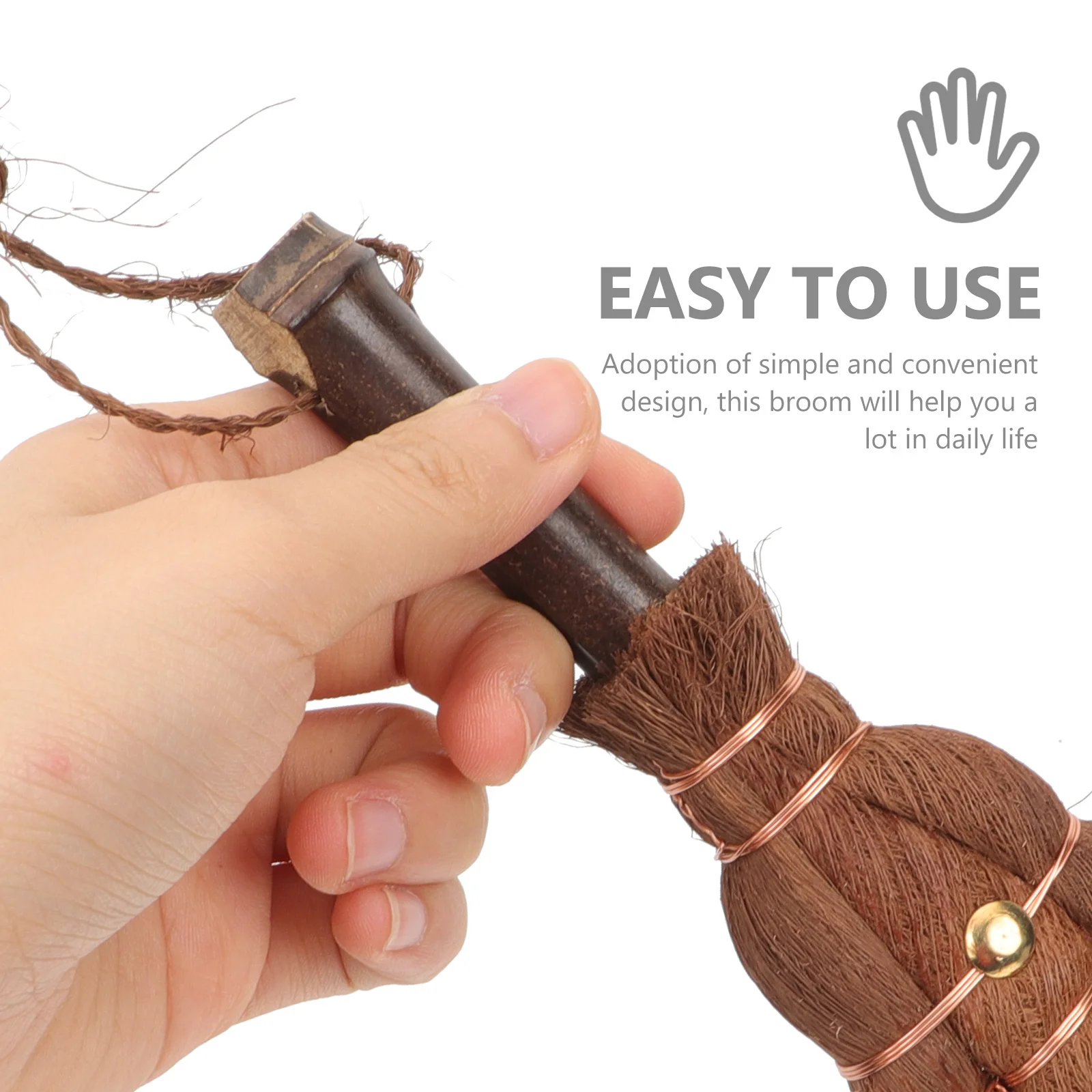 مكنسة منسوجة مصنوعة يدويًا من القش بمقبض قصير، مزيل غبار منزلي صغير للاستخدام اليومي، مادة آمنة تدوم طويلاً #3