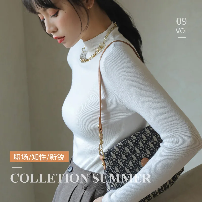 เสื้อสเวตเตอร์ถักคอเต่าครึ่งตัวเสื้อผู้หญิงสวมใส่ด้านใน 2024 ฤดูใบไม้ผลิฤดูใบไม้ร่วงฤดูหนาวแขนยาวแฟชั่นออก