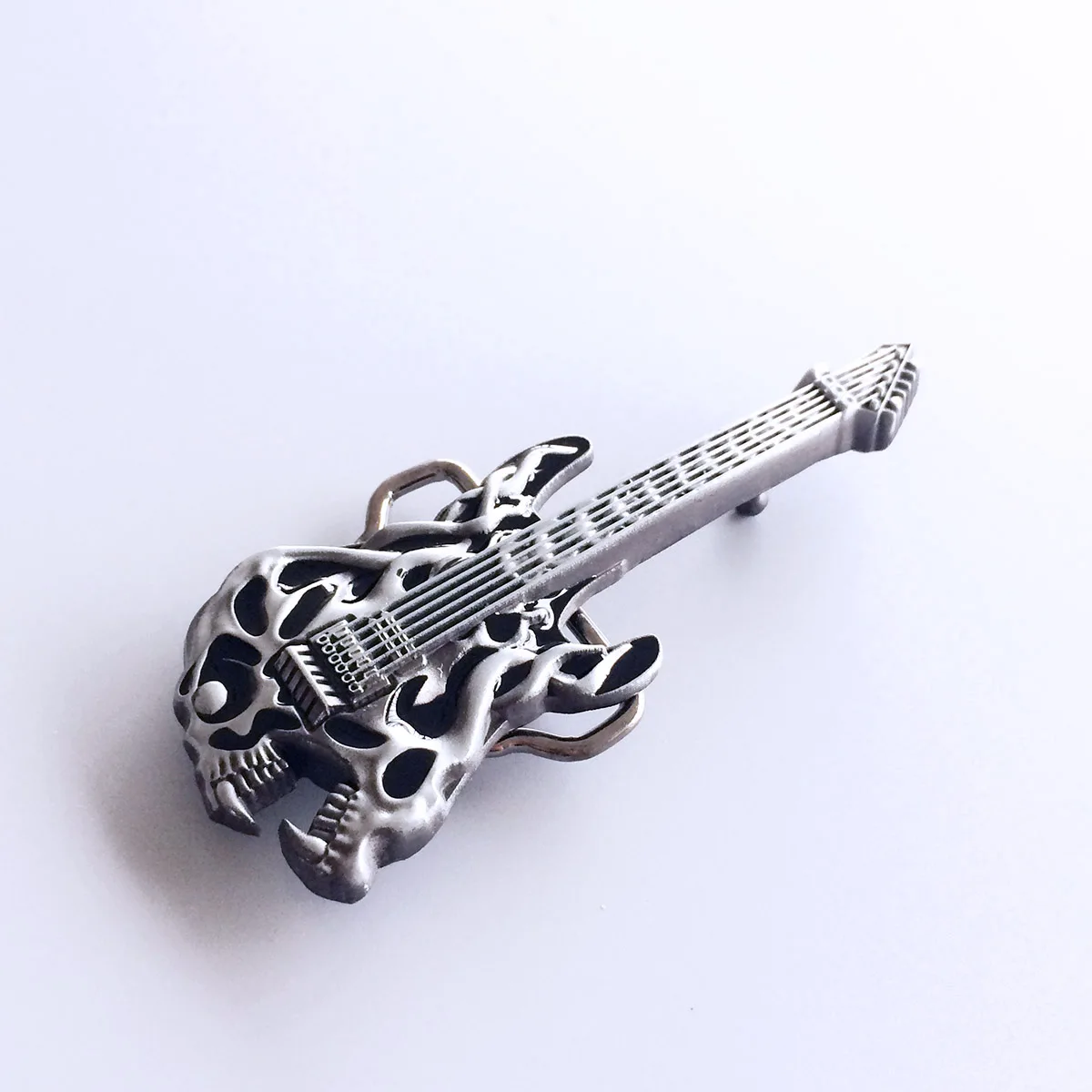 Antique Silver Tattoo Skull Guitar Music Belt Buckle BUCKLE-MU024AS and BK RD SL