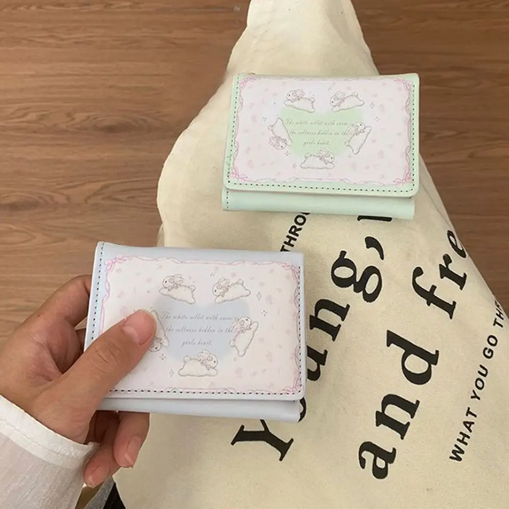 Monedero con estampado de conejo bonito, tarjetero impermeable de cuero PU, billetera corta