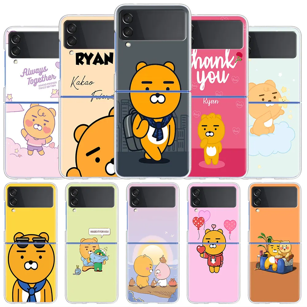 Case For Samsung Galaxy Z Flip 4 5G Transparent Hard Cell Phone Cover ZFlip Clear PC Luxury Shell Coque Ryan Cartoon