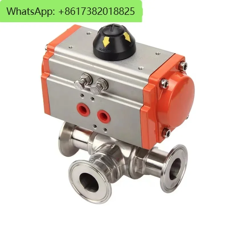 25mm 3 Way Stainless Steel Sanitary Tri Clamp Ferrule T/L Type Pneumatic Ball Valve With Double Acting Cylinder