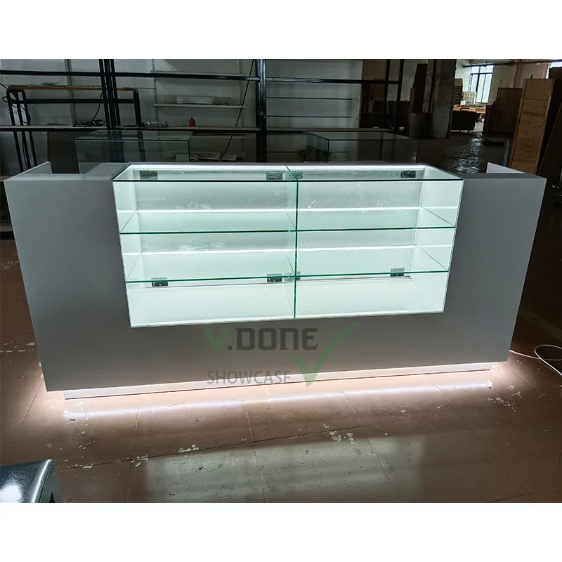 

custom.Commercial Store Furniture Wooden Glass Dispensary Display Counter Smoke Shop Showcase