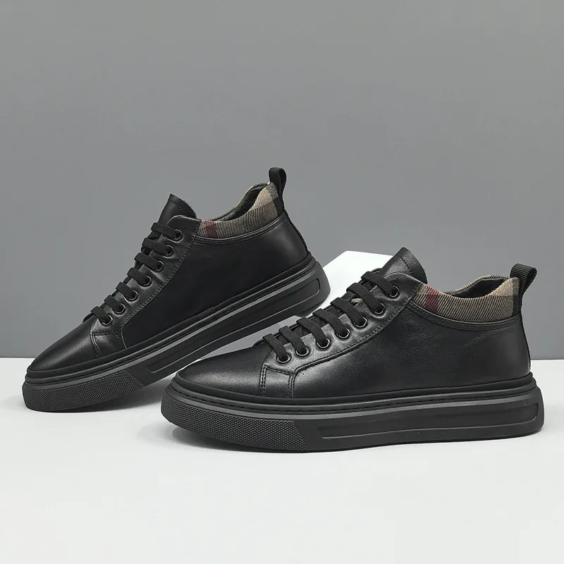 

Fashionable Leathers Board Trendy Versatile Light Luxury Men Sneakers One Foot High Top Casual Shoes Men's Leather Suede Loafers