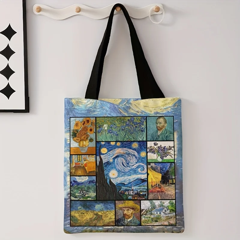 Van Gogh Art Collection Print Handbag - Reusable Multi-Functional Handbag with Starry Night & Sunflowers Design