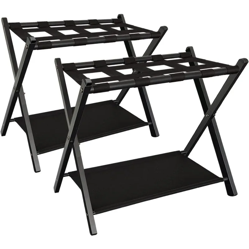 

Folding Luggage Rack Stand with Shelf for Guest Room, Foldable Metal Suitcase Storage Caddy Holder for Bedroom Hotel Essentials