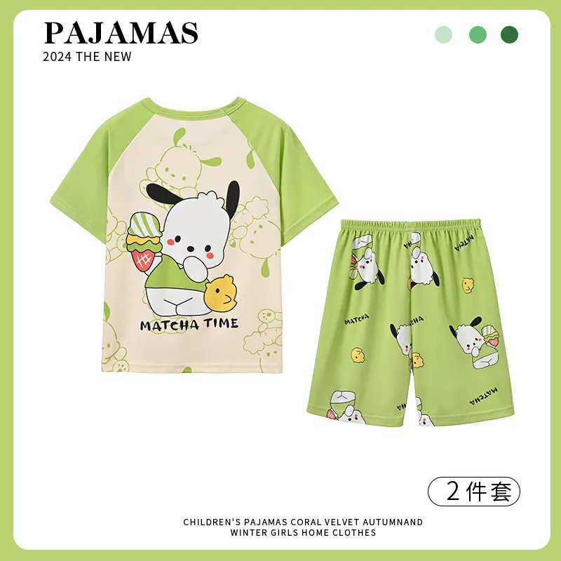 2024 Hello Kitty Sanrio Pompompurin Children Pajamas Kawaii Anime Cinnamoroll My Melody Short Sleeve Girls Heart Summer Kid Gift