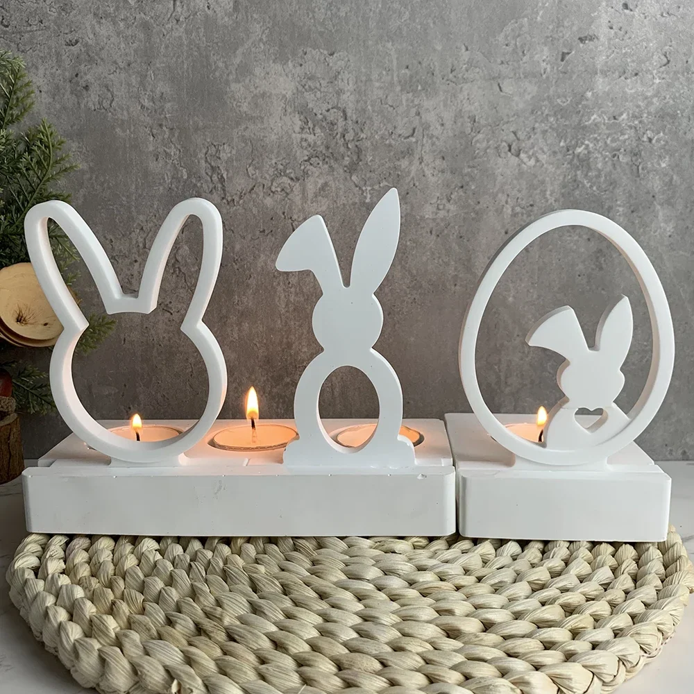 Cute Bunny Insert for Tea Light Holder Silicone Mold Easter Egg with Bunny Candle Holder Casting Molds Hollow Heart Rabbit Molds
