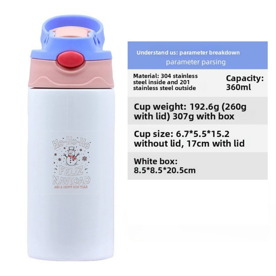 كوب حراري من الفولاذ المقاوم للصدأ 304 كوب قش للأطفال هدية عيد الميلاد تصميم بطاقة عطلة قلب رجل ثلج لطيف تحت عنوان حراري