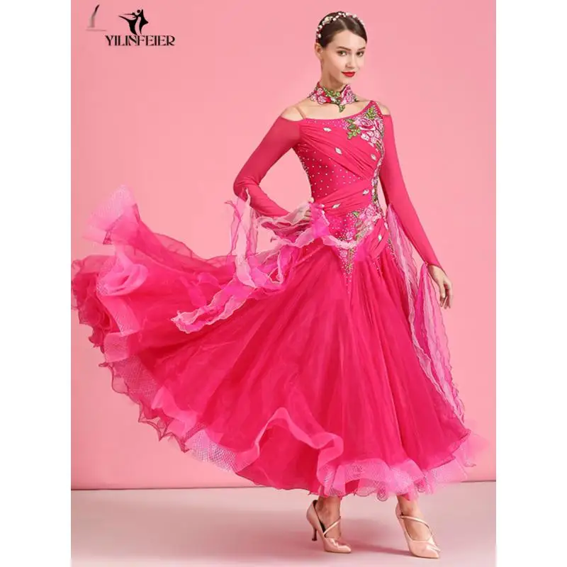 2025 최신 여성 볼룸 댄스 대회 드레스 댄스 볼룸 왈츠 표준 댄스 드레스 여성 볼룸 의상 S7044