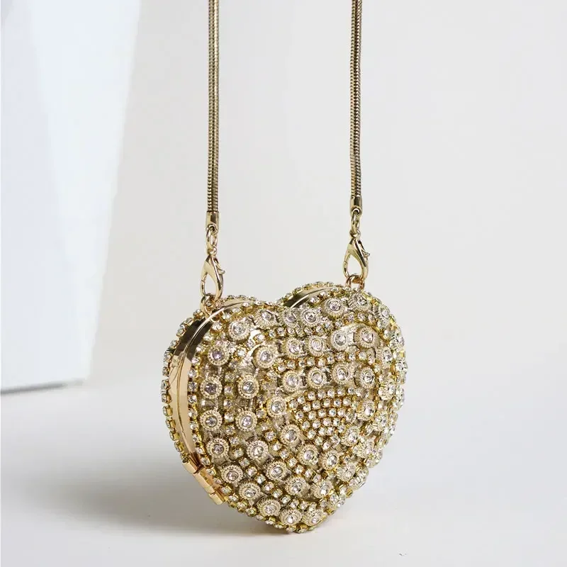 Women's shoulder bag 2024 new artificial rhinestone design fashion simple heart-shaped design small and portable