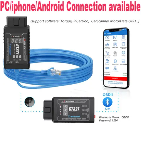 GODIAG GT327 DOIP ENET ELM327 v1.5 elm 327 Bluetooth 4.0 iOS/Android/Windows 도구 용 전압 디스플레이가있는 OBDII obd2 스캐너