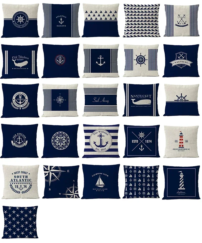 45*45cm Print Pillow Cover Nautical Shell Fish Pillow Case Home Decorative Mediterranean Cushion for Home Decor Pillowcase