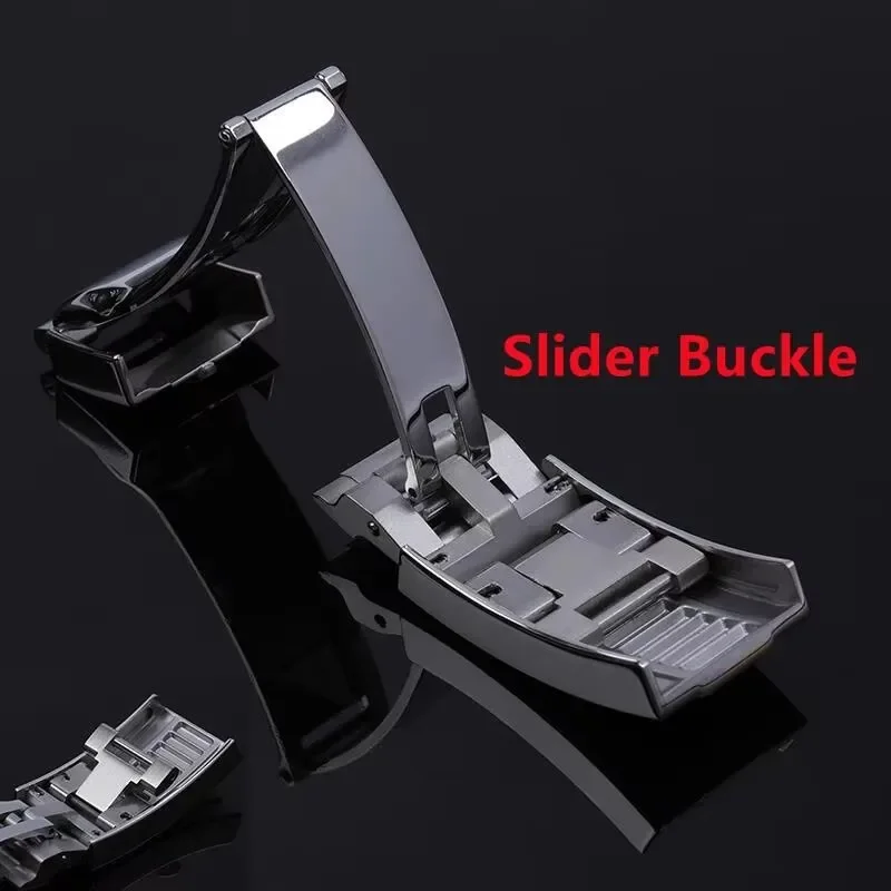 Steel Folding Buckle Glide Lock Fit For Rolex Submariner Oysterflex Daytona GMT Watch Band Strap Deployment Clasp 9mm