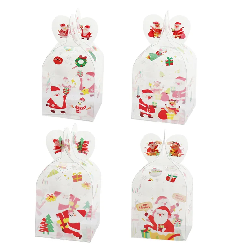 5-60 PCS Christmas Apple Box Transparent Plastic Fruit Candy Gift Packaging Box Holiday Cartoon Wholesale Pastry Business Thank