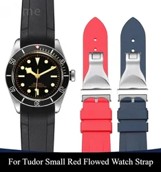 Sweatproof and Odorless Original Silicone Watchbands for Tudor Small Red Flower Black Bay Qicheng Curved Interface Strap 22mm
