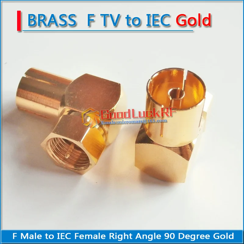 

F To IEC DVB-T TV PAL Connector Socket F Male to IEC Female Plug 90 Degree Right Angle GOLD Brass Coaxial RF Adapters