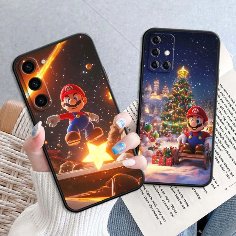 Samsung Galaxy S25 S24 S23 S22 S21 S20 S10 Ultra Plus FE 5G用 クリエイティブM-Marios柄 ブラック ソフトTPUカバー