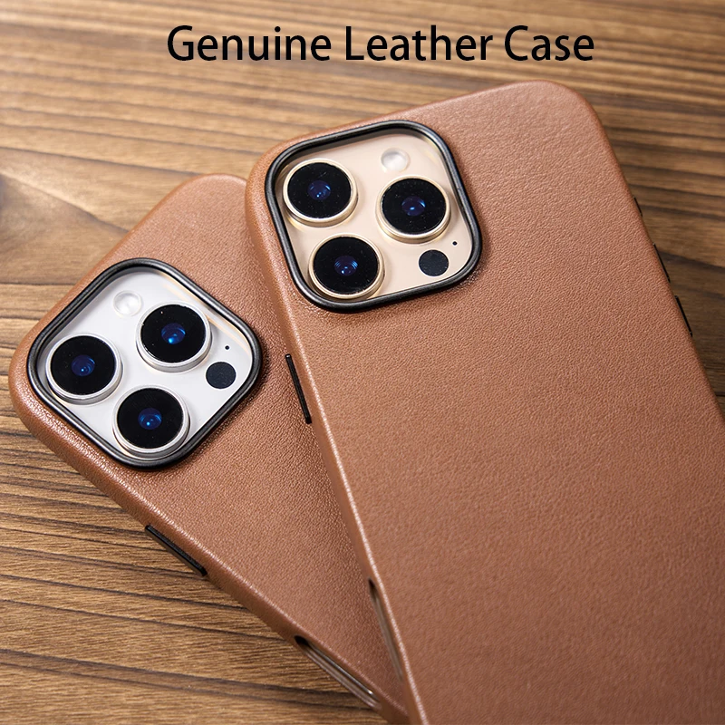 Genuine Leather for iPhone 16 Pro Max Case Leather iPhone 16 Pro Cover Strong Magnetic Brown Color