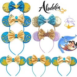 Aladdin Mickey Mouse Headbands For Kid Cosplay Genie of the Lamp Bow Hair Accessories Girl Princess Jasmine Castle Ears Hairband