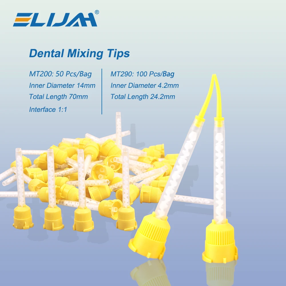 ELIJAH 50Pc Dental Silicone Rubber Conveying Mixing Head Disposable Impression Materials Mixing Tube Dentistry Materials