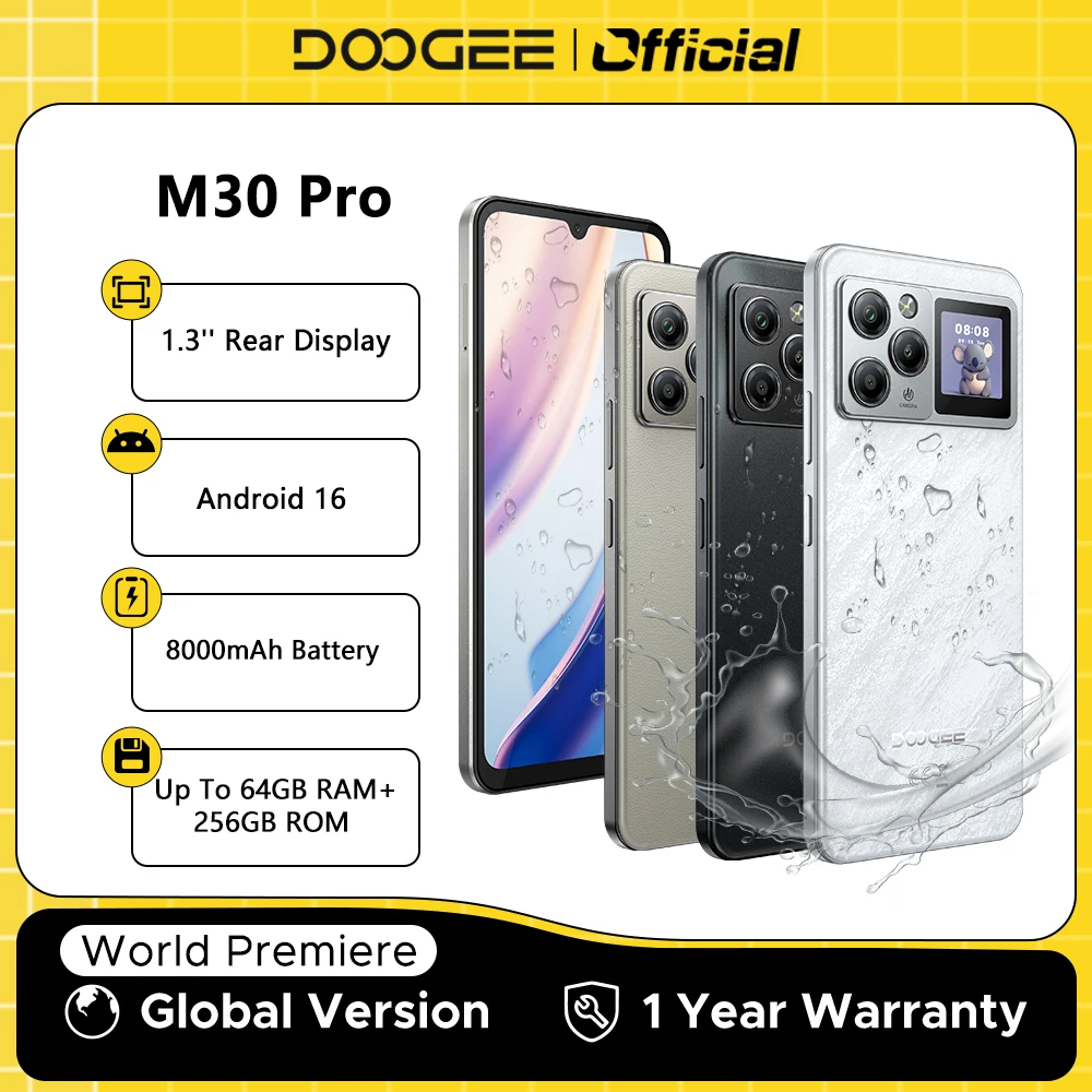 �y�Z�[�����z���E�����J DOOGEE M30 Pro �X�}�[�g�t�H�� 1.3�C���`�w�ʃf�B�X�v���C 8000mAh 6.88�C���`��� 64GB RAM(8GB+56GB) 256GB ROM Android 16 NFC