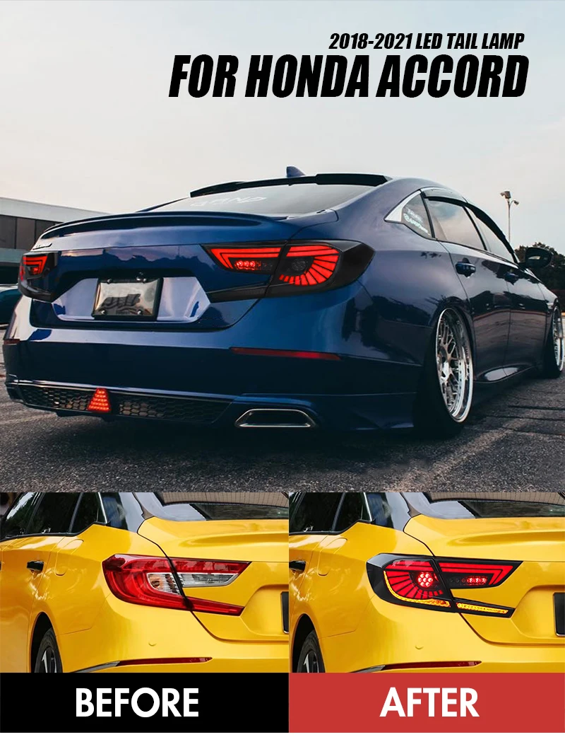 

Дымчатые светодиодные задние фонари для Honda Accord 10-го поколения 2018-2021, устойчивые к атмосферным воздействиям автомобильные аксессуары для обновления, бесшовная замена