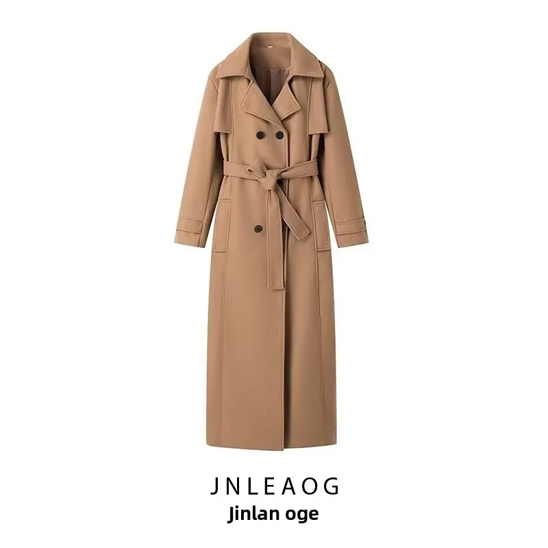 

JNLEAOG Autumn New Women's Faionable Casual Long Woolen Coat Street Sle Long Sve Polyester Fiber Versatile Outerwear