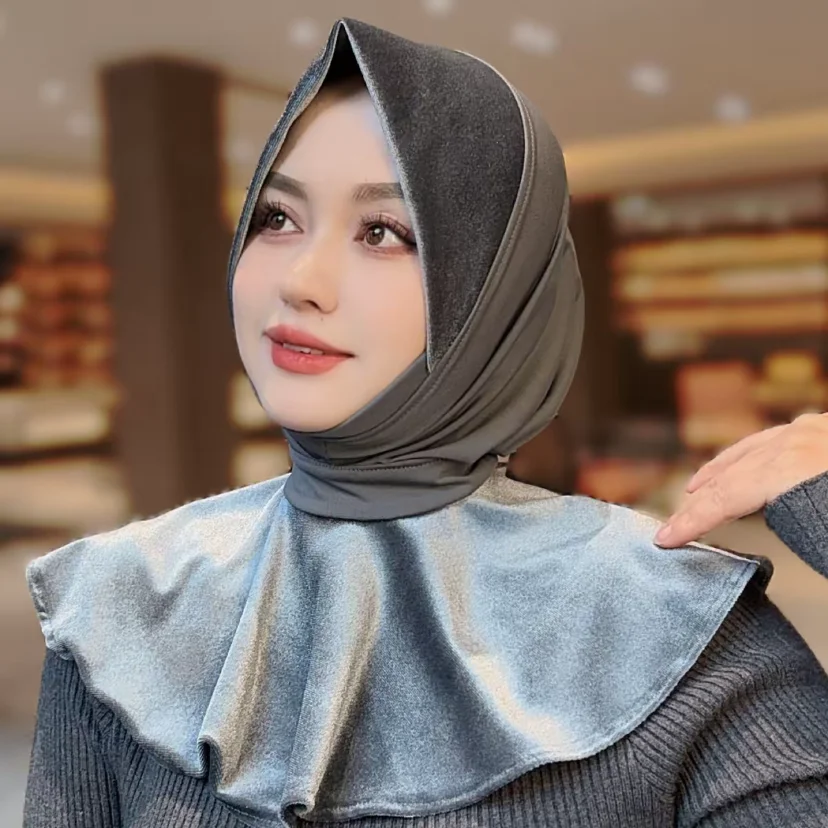 

Зимний арабский женский хиджаб, мусульманская одежда, мгновенный хиджаб, бархатный