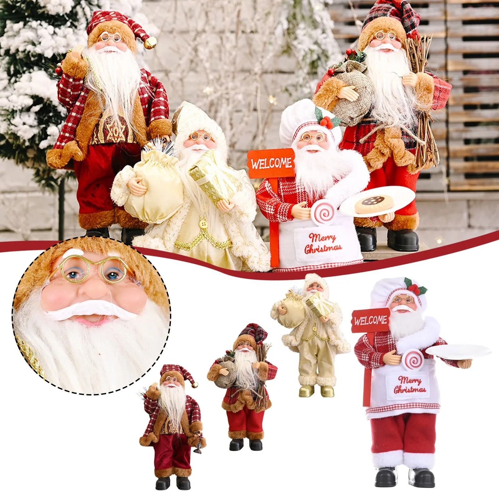 Christmas Figurine Ornaments Santa Christmas Ornament Santa Claus Doll Toy Decoration for Xmas Holiday Party Supplies