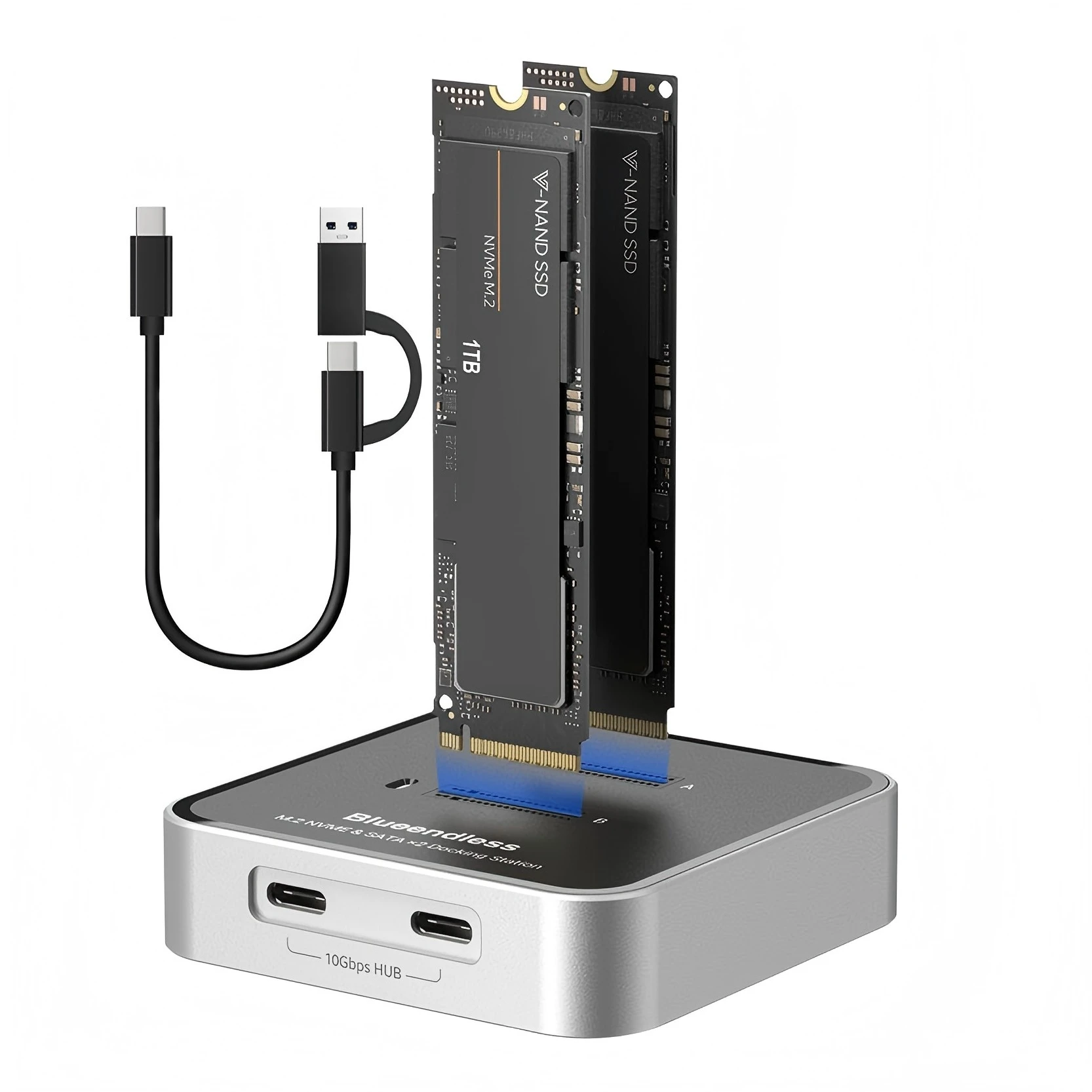 

Aluminum Type C Docking Station M.2 SSD SATA NGFF NVME SSD Enclosure Dual Bay M.2 NVME/SATA to USB-C Docking Station