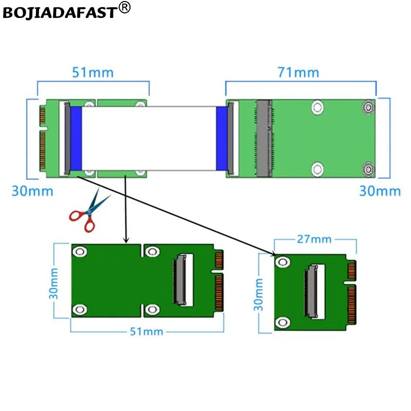 Mini PCI-E To MPCIe Wireless Module Adapter + Flexible FPC Cable for Wifi Card / 3G 4G LTE WWAN Modem