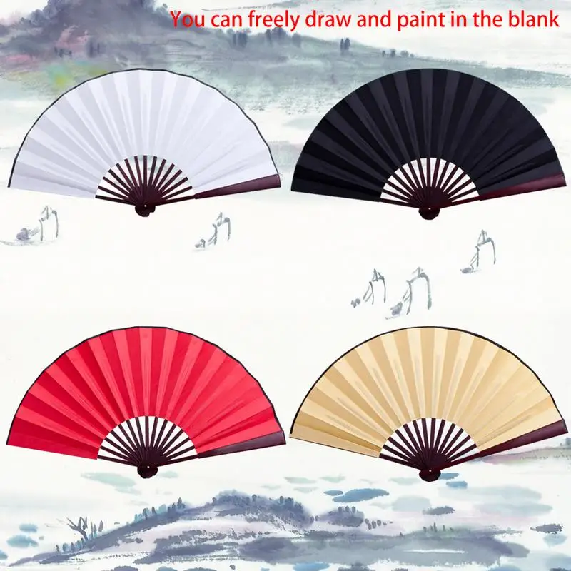 Chinês Em Branco Folding Fan para Pintura Caligrafia, Pano De Seda, Bambu De Madeira, Antiguidade, Decoração De Casa, 10.6 